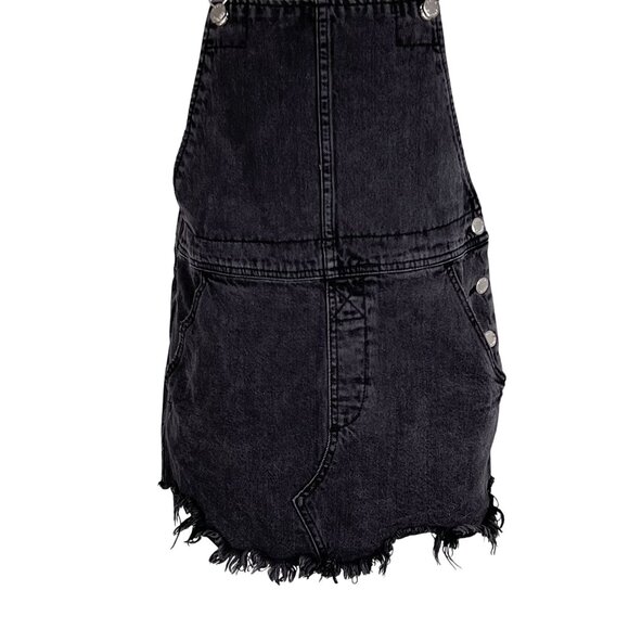 Free People Womens 4 Black Denim Overall Dress Frayed Hem Mini Jumper Grunge - Picture 6 of 15